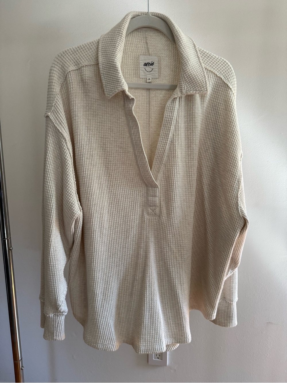 Aerie Cream Waffle-Knit Pullover